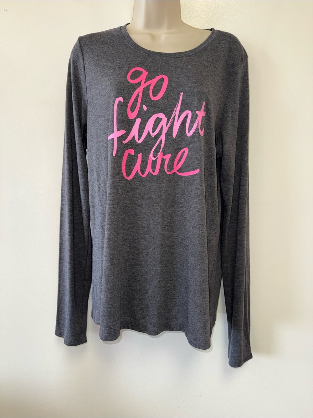 Under Armour (XL) Grey Long Sleeve with 'Go Fight Cure' Pink Font